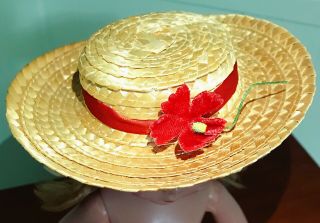HTF Straw Hat for 14 Inch Madame Alexander Polly Pigtails Doll Rare Red Ribbon 2