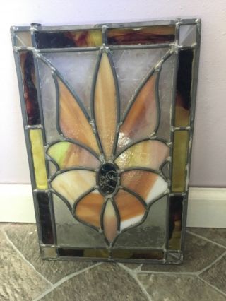 Antique 1800s Stained Glass Leaded Window Panel 14 " X 9 " Unique