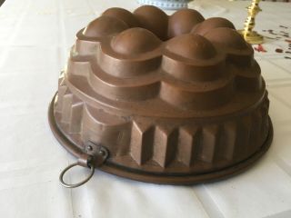 Vintage Antique Large Copper Tin Lined Cake Jello Mold Bundt Pan