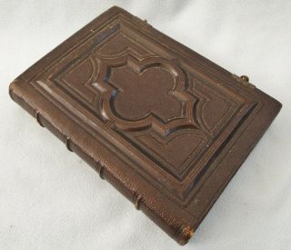Antique Victorian Cdv Photograph Album Book Brown Leather Empty Photo
