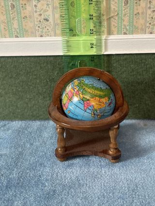Vintage Doll House Miniatures World Globe In Wood Stand