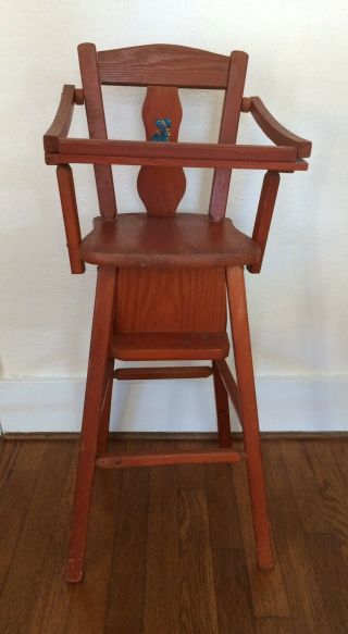 Vintage Mid - Century Doll’s Wooden High Chair