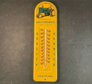Vintage Dodge City Implement Co John Deere Thermometer Rare Old Advertising Sign