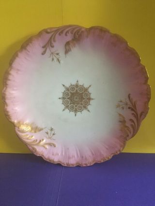 Antique Limoges M.  Redon Pink,  Gold & White Plate From France