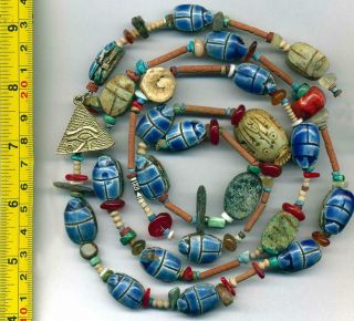 Beads Egyptian Scarab Beads Turquoise Red Glass Mummy Beads 42 " Long Vintage