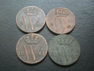 Netherlands 1859,  1861,  1863 & 1864 1/2 Cents X 4.  Rare Dates (we324)