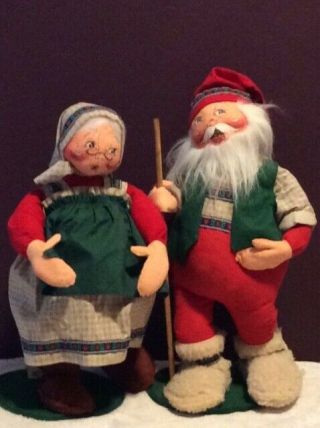 Annalee Vintage Alpine Santa With Walking Stick & Mrs.  Claus 1994 20 " & 21 "