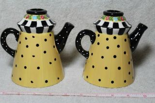 Rare Mary Engelbreit At Home " Tea Pot Candle Stick Holders " (set Of 2) 1998
