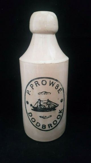 Rare Victorian Stoneware Ginger Beer Bottle With Pictorial Ship Prowse Dodbrook