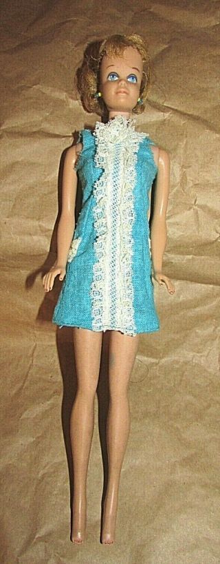 Vintage Midge 1962,  Patented,  Honey Blonde Curly Ponytail.  Earrings/dress