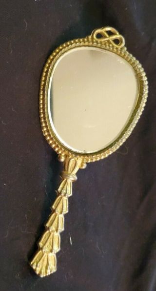 Antique Hand Held Mirror Vintage Art Deco Victorian Vanity Turquoise Leather