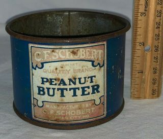 Antique Cf Schobert Peanut Butter Tin Litho Cup Can Kansas City Mo Grocery Store