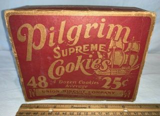 Antique Pilgrim Cookes Box Union Biscuit Co St Louis Mo Country Store Grocery