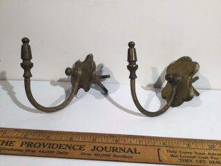 (2) Early Antique Brass Coat Or Hat Hooks With Unusual Backs