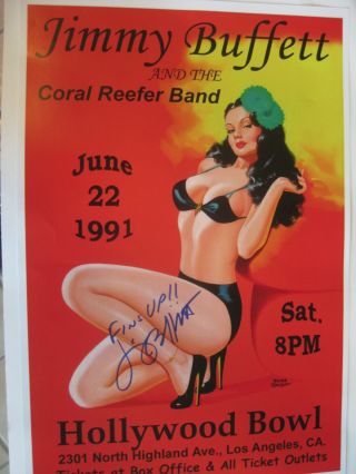 Jimmy Buffett - Rare Autographed 1991 Concert Poster - Hand Signed W/ " Fins Up "