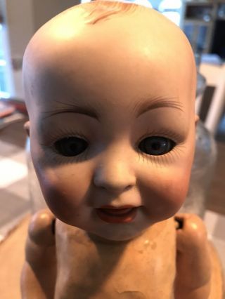 Antique German Bisque Head Doll,  12” Eyes Open And Close.