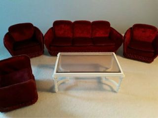 Lundby Dollhouse Living Room Set.  Couch,  3 Chairs And Coffee Table