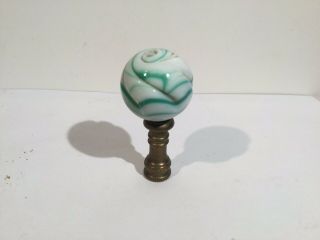 Antique/vintage Green Twisted Slag Glass And Brass Lamp Finial