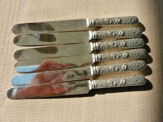 6 Silver Plate Hollow Handled Knives By Tiffany & Co " Repousse/floral " Pattern