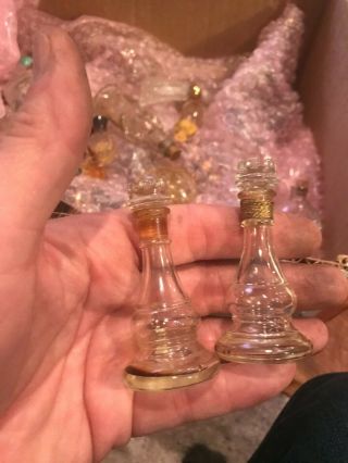 2 Fancy Old Vintage Antique French Perfume Bottles Glass Tops