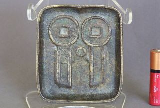 Chinese Ming Dynasty Or Older Bronze Seal Shaped As A Coin Tray With Cash Symbol