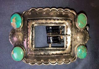 Rare 1933 - 4 Old Pawn Navajo Silver & Turquoise Buckle