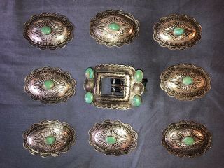 RARE 1933 - 4 Old Pawn Navajo Silver & Turquoise Buckle 3