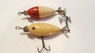 2 Vintage South Bend Midget Surf Oreno Lures 962.  Wood With Glass Eyes.  2 3/4 "