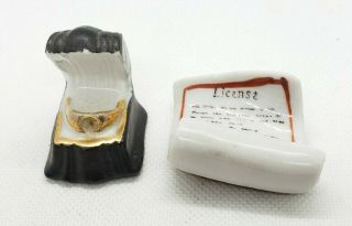 Rare Vintage Arcadia Miniature Ring,  Marriage License Salt And Pepper Shakers