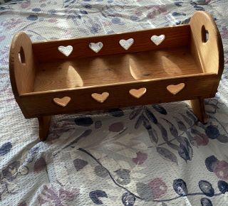 Vintage Handcrafted Wooden Baby Doll Crib Cradle 22” Long