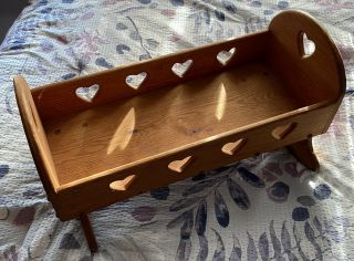 Vintage Handcrafted Wooden Baby Doll Crib Cradle 22” Long 2