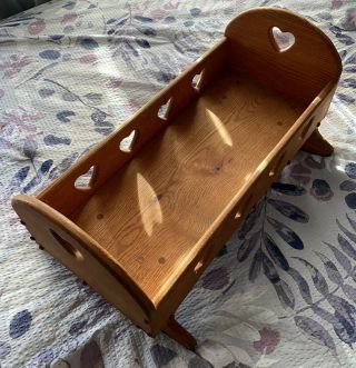 Vintage Handcrafted Wooden Baby Doll Crib Cradle 22” Long 3