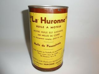 RARE & FULL 1940 ' s LA HURONNE MOTOR OIL QUART TIN CAN SIGN CANADA NATIVE 4