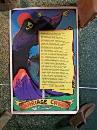 Vintage 1975 Edition Miss Heroin “marriage Creed” Blacklight Poster,  11” X 17”