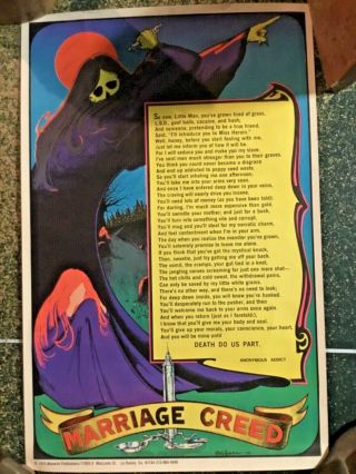 Vintage 1975 Edition MISS HEROIN “Marriage Creed” Blacklight Poster,  11” x 17” 2
