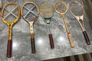 Vintage Antique Tennis Rackets Bangroft,  Wilson,  Dunlop,  Pdp Zephyr Racket Press