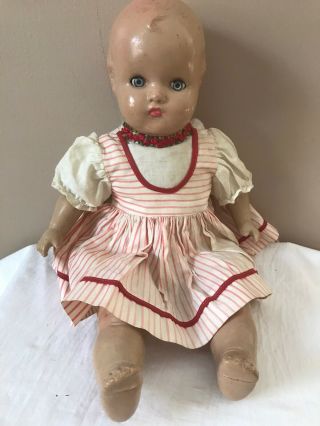 Vintage Horsman 16 " Sleep Eye Composition Baby Doll W/cloth Body