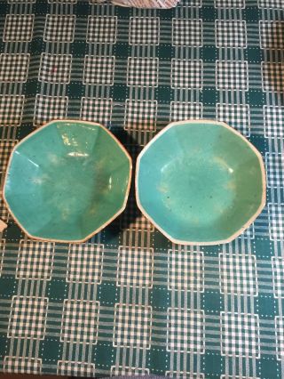 Pair Rare Antique Chinese Porcelain Octagonal Dish Bowl Marked China 6”