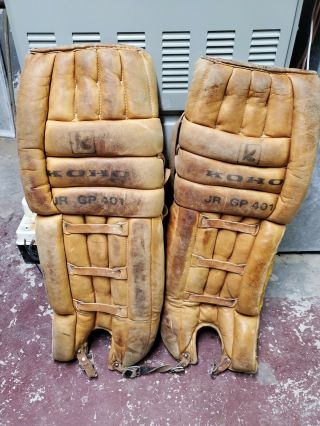 Rare Vintage Koho Jr Gp 401 Leather Cowhide Hockey Goalie Pads - Size 27 "
