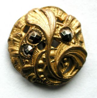 Antique Pierced Brass Button Art Nouveau Design With Cut Steel Accents 9/16 "