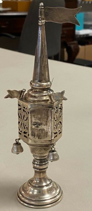 Antique Sterling Silver Fancy Spice Box / Tower JUDAICA 8” Rare Quality 2