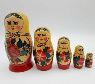 Vintage Matryoshka Nesting Dolls 5 Piece Set Made In Ussr