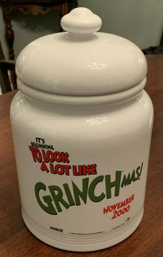 Rare 2000 How The Grinch Stole Christmas Jim Carrey Movie Holiday Cookie Jar