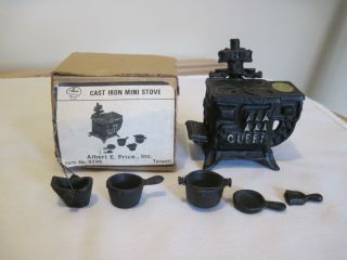 Vintage Albert E.  Price Dollhouse Miniature Cast Iron Stove W/box & Paper Label