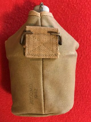 Ww2 Rare Variant Canteen,  Cover Vertical - Seam “jeff.  Q.  M.  D.  1942” & Cup