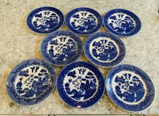 Vintage/antique Blue Willow Dinner Plates Japan 9 " Set Of 8