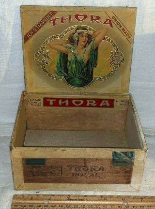 Antique Thora Milwaukee Wisconsin Wood Cigar Box Vintage Country Store Tobacco