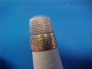 19thc Victorian Era Sterling Thimble W Gilt Carved Band By Simons Bros