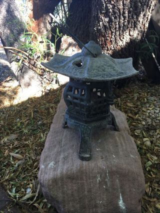91/2 Antique Japanese Cast Iron Hanging Standing Lantern