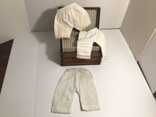 3 Pair Antique Doll Pantaloons With Tucks & Lace Trim